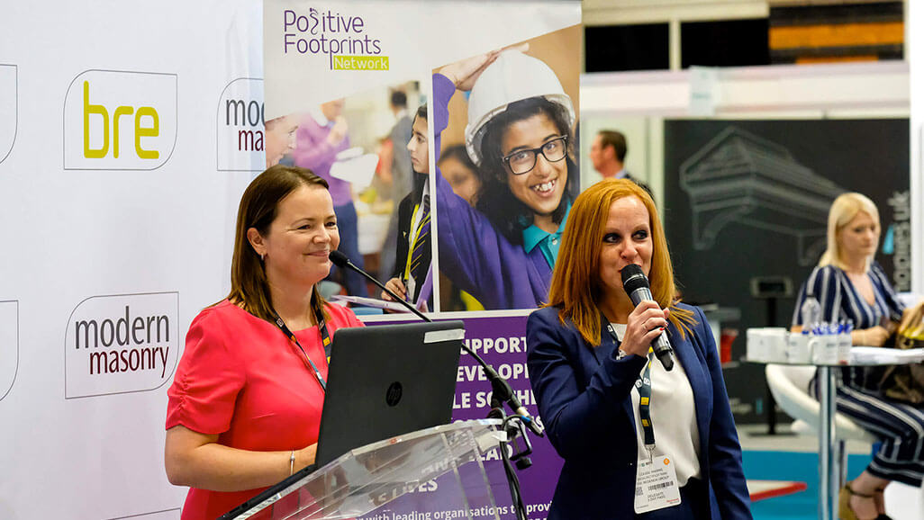 Photo of Lesley Burrrows talking about Positive Footprints at the Chartered Institute of Housing event in 2018